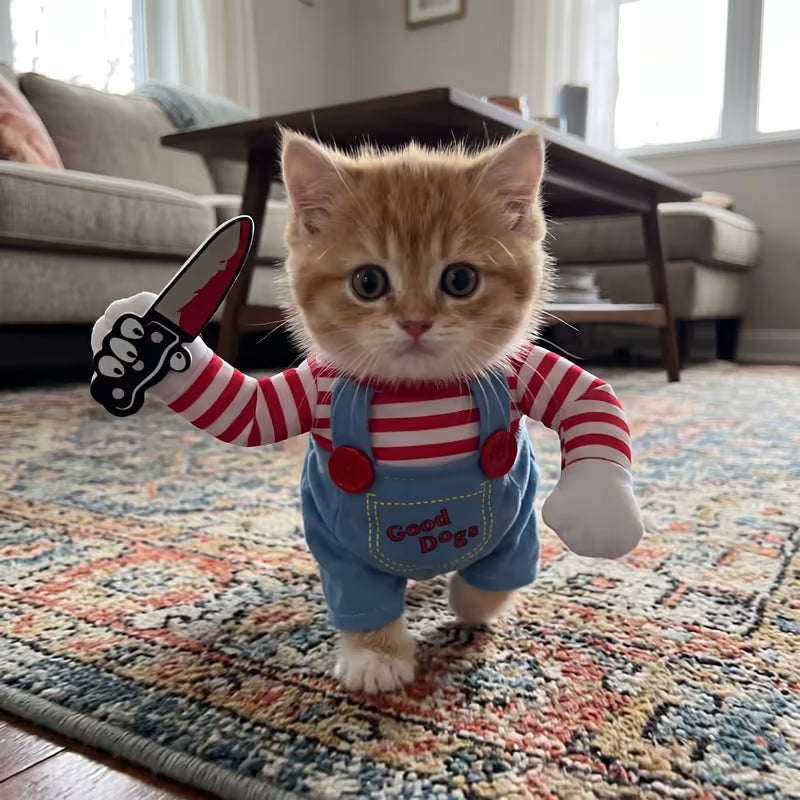 Orange kitten walking in the costume
